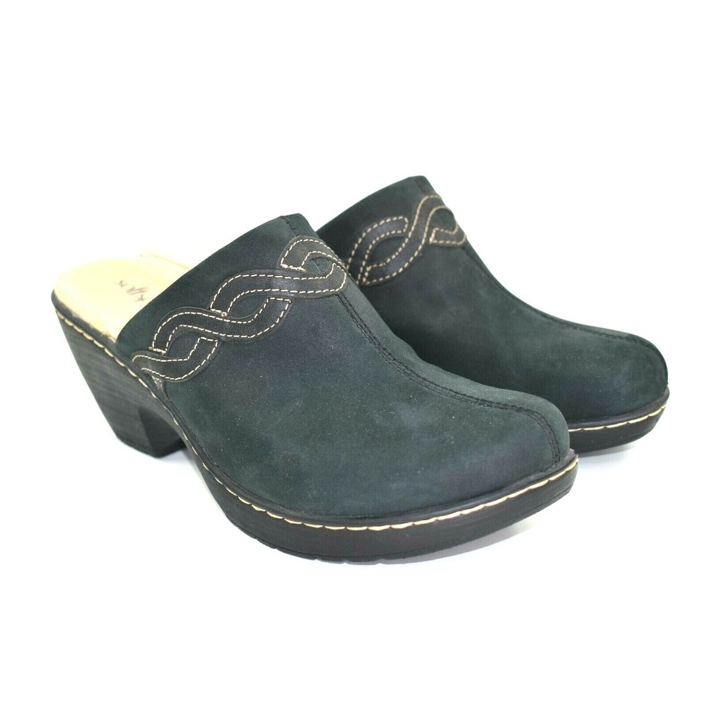 Softspots Women's‎ Size 7.5 M Black Suede Leather Clogs Slip On Shoes